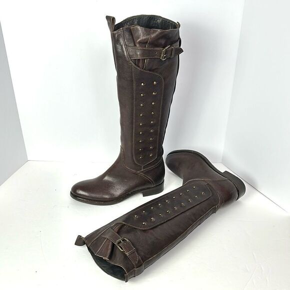 NWOB Montegranaro Area Forte Italy Brown Leather Studded Riding Boots EUR37 US 7 - Picture 1 of 15